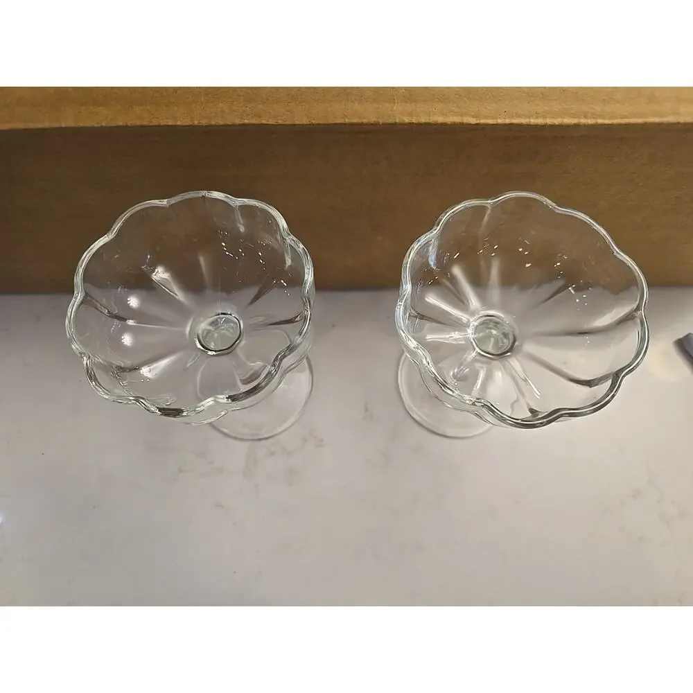13103 Set Of 2 Clear Coupe Glasses Sherbert, Dessert Long Stem New